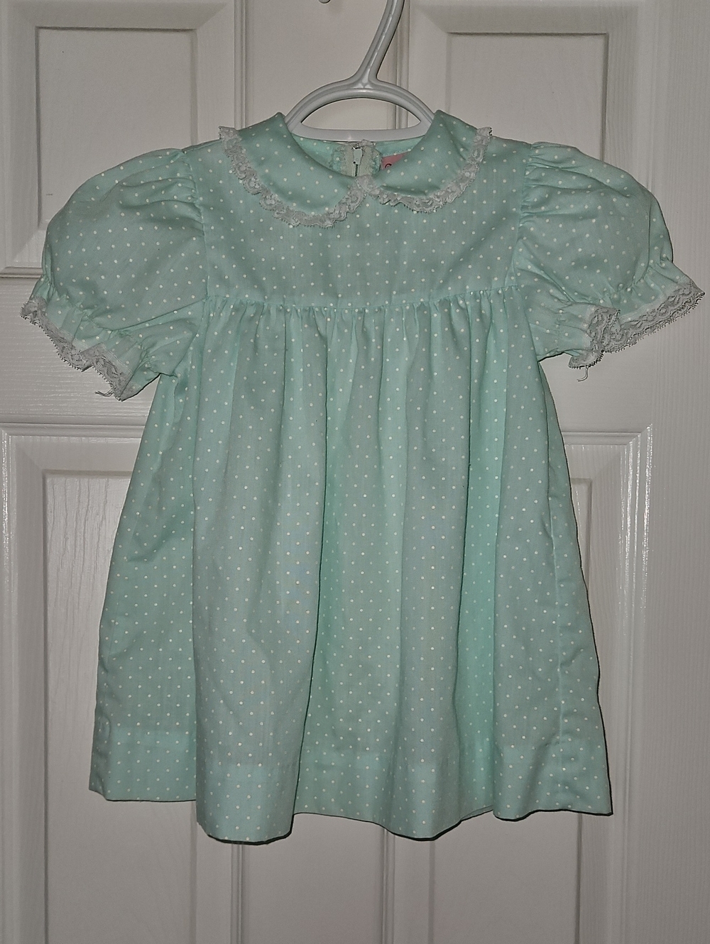Sweet Mint Polka Dot Peter Pan Collar Dress for Girls Size 4 Vintage 1980s